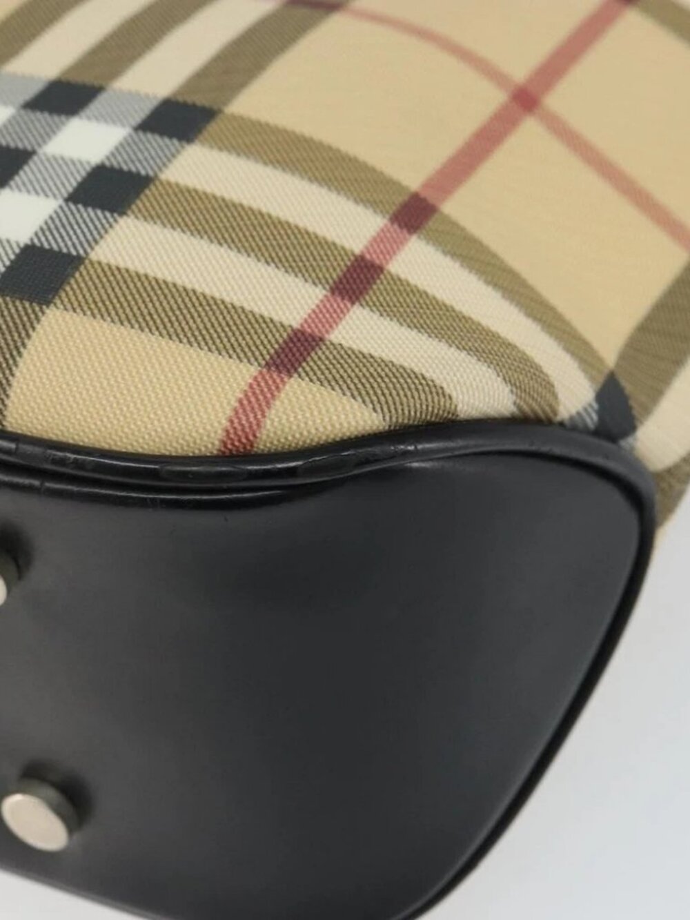 BURBERRY Nova Check Hand Bag PVC Beige Black Silver - Picture 12 of 15